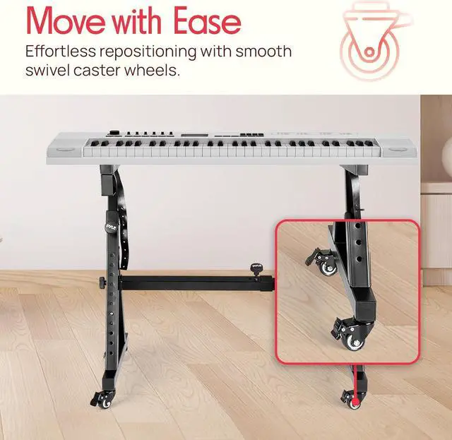 Alt view image 4 of 7 - Pyle Universal Electronic Piano, Black Heavy-Duty Z Style Keyboard Stand with Locking Wheels, Adjustable Height and Width, Portable Organ Holder Rack, Collapsible Design (PKSTZ88)