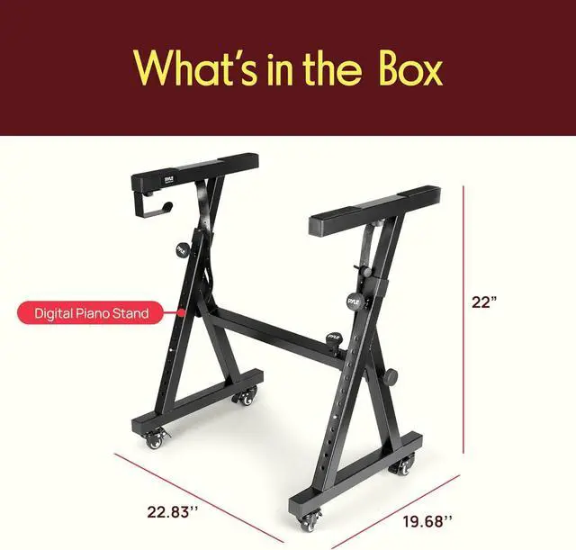 Alt view image 7 of 7 - Pyle Universal Electronic Piano, Black Heavy-Duty Z Style Keyboard Stand with Locking Wheels, Adjustable Height and Width, Portable Organ Holder Rack, Collapsible Design (PKSTZ88)