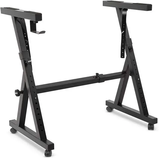 Main image of Pyle Universal Electronic Black Heavy-Duty Z Style Keyboard Organ Holder Rack Portable Piano Stand W/Adjustable Height and Width, Locking Wheels (PKST48.5)