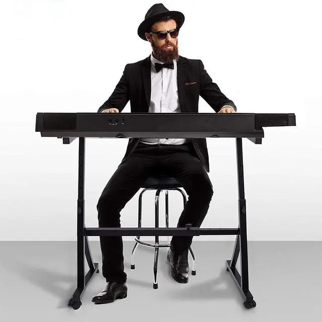 Alt view image 7 of 7 - Pyle Universal Electronic Black Heavy-Duty Z Style Keyboard Organ Holder Rack Portable Piano Stand W/Adjustable Height and Width, Locking Wheels (PKST48.5)