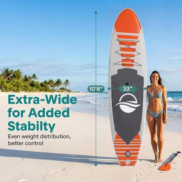 Alt view image 3 of 7 - SereneLife 106 Inflatable Stand Up Paddle Board with Premium SUP Accessories - 32 Wide Stable Design with Non-Slip EVA Deck Pad, for Youth and Adults, 350 lbs. Capacity