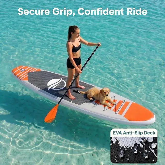 Alt view image 4 of 7 - SereneLife 106 Inflatable Stand Up Paddle Board with Premium SUP Accessories - 32 Wide Stable Design with Non-Slip EVA Deck Pad, for Youth and Adults, 350 lbs. Capacity