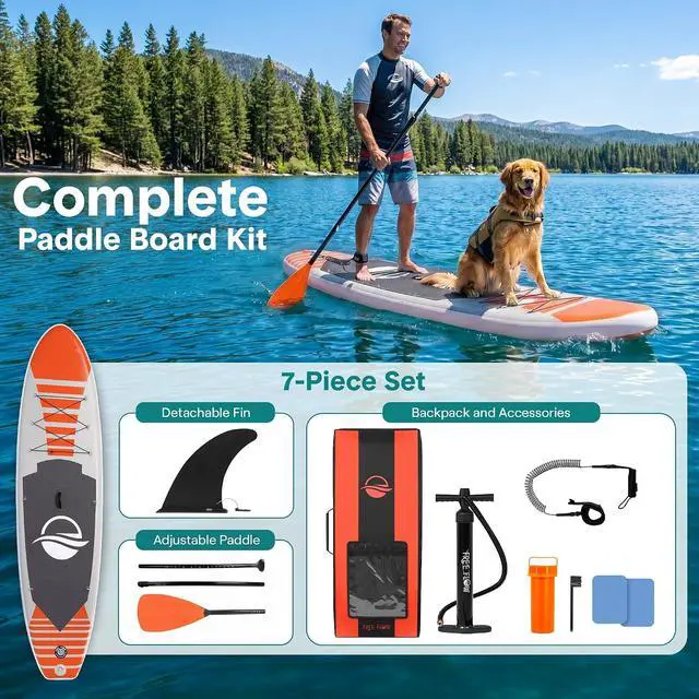 Alt view image 5 of 7 - SereneLife 106 Inflatable Stand Up Paddle Board with Premium SUP Accessories - 32 Wide Stable Design with Non-Slip EVA Deck Pad, for Youth and Adults, 350 lbs. Capacity