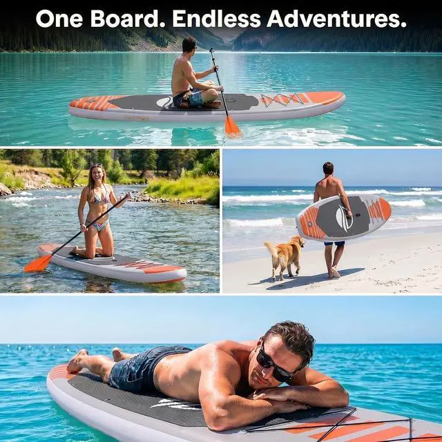 Alt view image 6 of 7 - SereneLife 106 Inflatable Stand Up Paddle Board with Premium SUP Accessories - 32 Wide Stable Design with Non-Slip EVA Deck Pad, for Youth and Adults, 350 lbs. Capacity