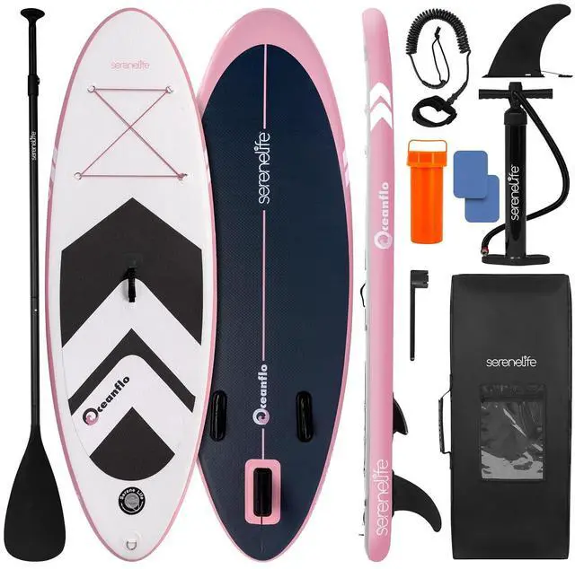 Main image of SereneLife 7'9" Kids Inflatable Stand Up Paddle Board - SUP for Youth with Single-Action Pump, Adjustable Paddle & Backpack - 30 Wide Stable Design with Non-Slip EVA Deck Pad, Ages 5+, 200lb Capacity