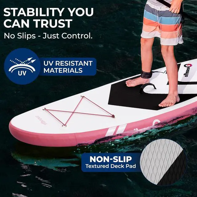 Alt view image 4 of 7 - SereneLife 7'9" Kids Inflatable Stand Up Paddle Board - SUP for Youth with Single-Action Pump, Adjustable Paddle & Backpack - 30 Wide Stable Design with Non-Slip EVA Deck Pad, Ages 5+, 200lb Capacity