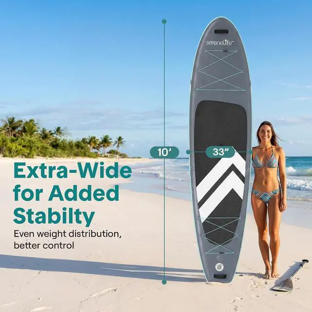 Alt view image 3 of 7 - SereneLife 10 Inflatable Stand Up Paddle Board with Premium SUP Accessories - Wide Stable Design with Non-Slip EVA Deck Pad, for Youth and Adults, 350 lbs. Capacity