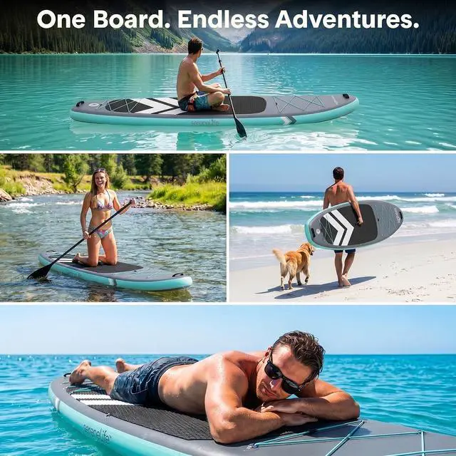 Alt view image 6 of 7 - SereneLife 10 Inflatable Stand Up Paddle Board with Premium SUP Accessories - Wide Stable Design with Non-Slip EVA Deck Pad, for Youth and Adults, 350 lbs. Capacity