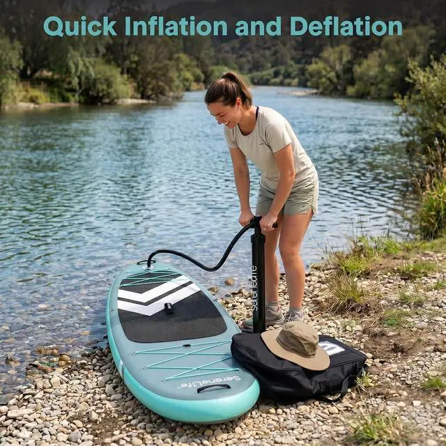 Alt view image 7 of 7 - SereneLife 10 Inflatable Stand Up Paddle Board with Premium SUP Accessories - Wide Stable Design with Non-Slip EVA Deck Pad, for Youth and Adults, 350 lbs. Capacity