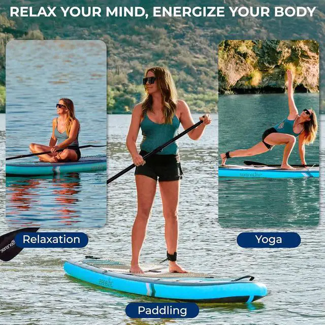 Alt view image 2 of 7 - SereneLife XL Inflatable Stand Up Paddle Board - Extra-Wide, Pet & Family-Friendly SUP for Adults, Kids & Pets - Non-Slip Deck, Stable Design, Premium Accessories - 350/440/485 lbs Capacity