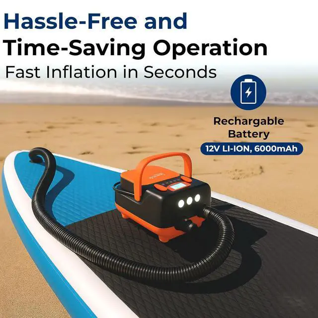 Alt view image 2 of 7 - SereneLife Inflatable Paddle Board Pump Compressor - 16PSI High Pressure SUP Inflator - 12V DC Car Connector - Electric Air Pump for Paddle Boards, Boats, Rafts, Pool Toys - Deflation Function