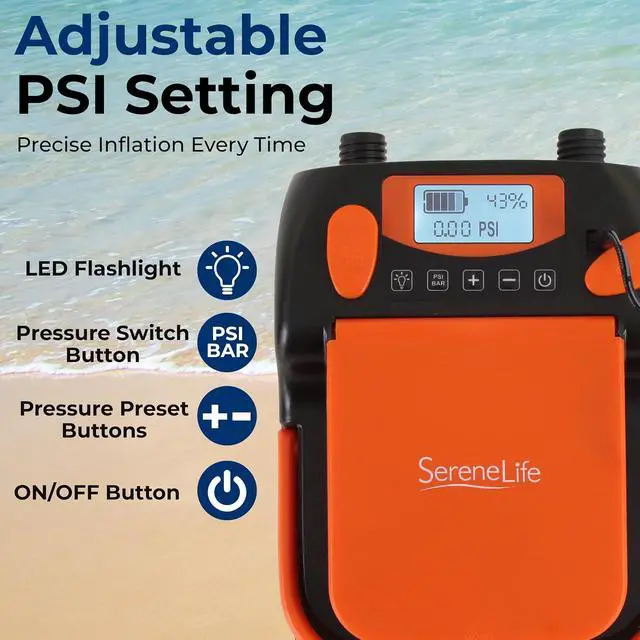Alt view image 3 of 7 - SereneLife Inflatable Paddle Board Pump Compressor - 16PSI High Pressure SUP Inflator - 12V DC Car Connector - Electric Air Pump for Paddle Boards, Boats, Rafts, Pool Toys - Deflation Function