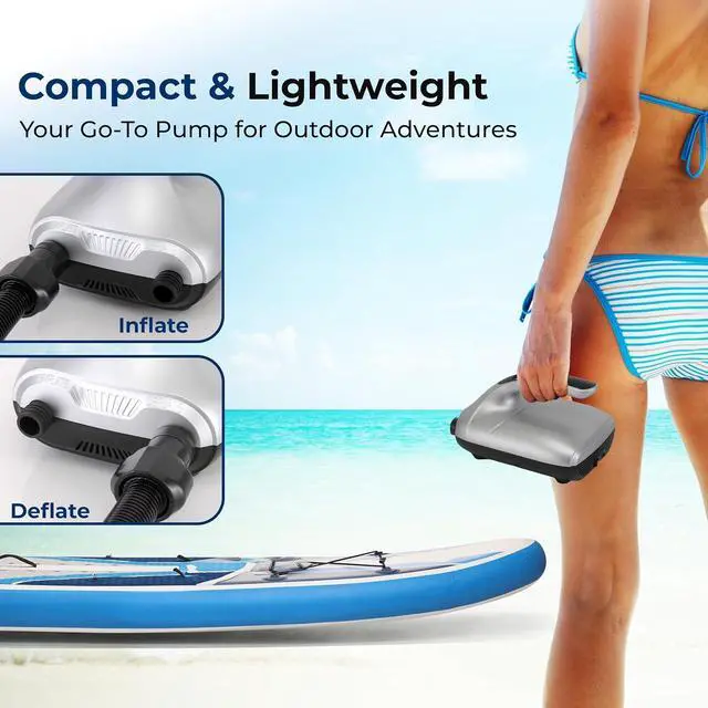 Alt view image 2 of 7 - Paddle Board Pump Electric - Portable 20 PSI Dual-Stage Air Compressor for Super Fast Inflation and Deflation, Auto-Off, LCD Display and 12V Car Connector - for SUP, Boats & Inflatables