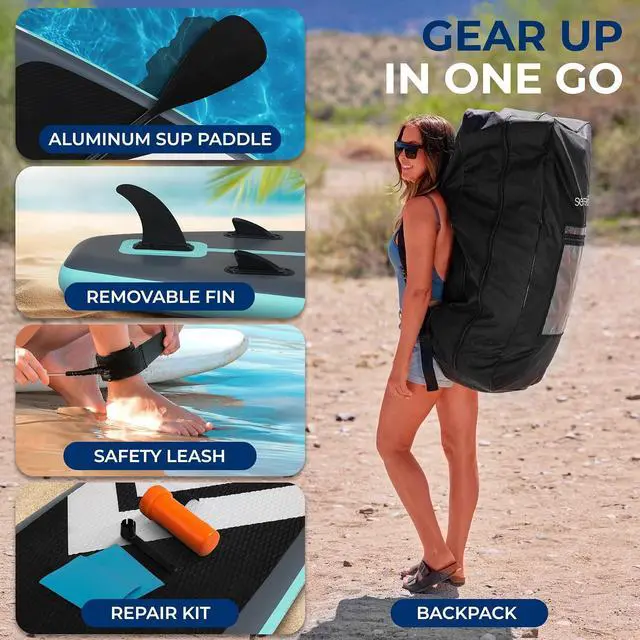 Alt view image 7 of 7 - SereneLife XL Inflatable Stand Up Paddle Board - Extra-Wide, Pet & Family-Friendly SUP for Adults, Kids & Pets - Non-Slip Deck, Stable Design, Premium Accessories - 350/440/485 lbs Capacity