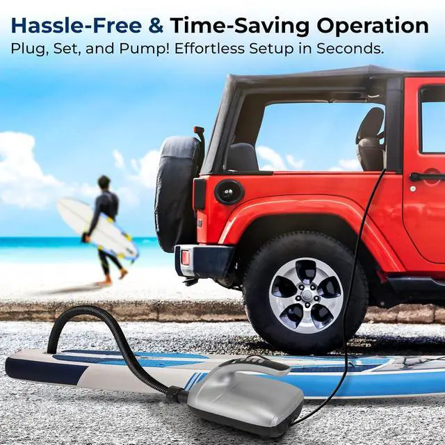 Alt view image 5 of 7 - Paddle Board Pump Electric - Portable 20 PSI Dual-Stage Air Compressor for Super Fast Inflation and Deflation, Auto-Off, LCD Display and 12V Car Connector - for SUP, Boats & Inflatables