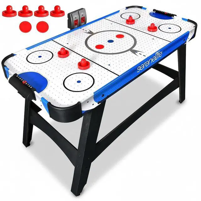 Main image of SereneLife 58in Powered Air Hockey Table Upgraded 700mA 12v 2X Powerful Motor, 4 Player 4 Pucks 2 Pushers, Full-Size Arcade Style, Inline Power Switch and Battery Free Digital LED Score Board