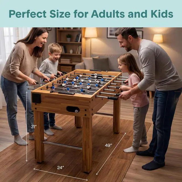 Alt view image 2 of 7 - SereneLife 48in Foosball Table, Competition Size Soccer Game Table for Kids and Adults, Home Game Room Arcade Set, Leveling Legs, Engineered Wood, Chrome Steel Rods, 2 Balls, 2 Cup Holders