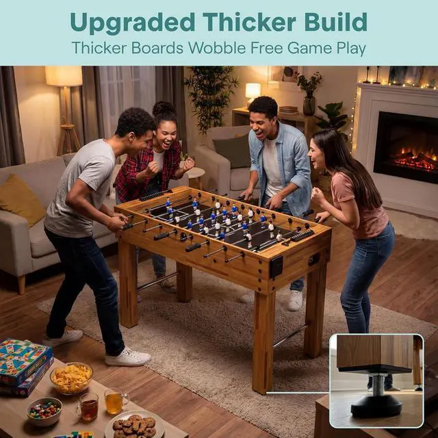 Alt view image 3 of 7 - SereneLife 48in Foosball Table, Competition Size Soccer Game Table for Kids and Adults, Home Game Room Arcade Set, Leveling Legs, Engineered Wood, Chrome Steel Rods, 2 Balls, 2 Cup Holders