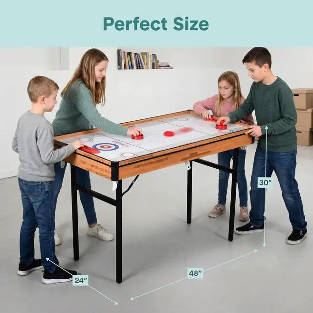 Alt view image 5 of 6 - SereneLife 4 in 1 Multi Game Table, 4x2 Folding Portable Sports Arcade Games with Accessories, Ping Pong, Air Hockey, Pool Billiards, and Shuffleboard, for Indoor, Outdoor, All Ages