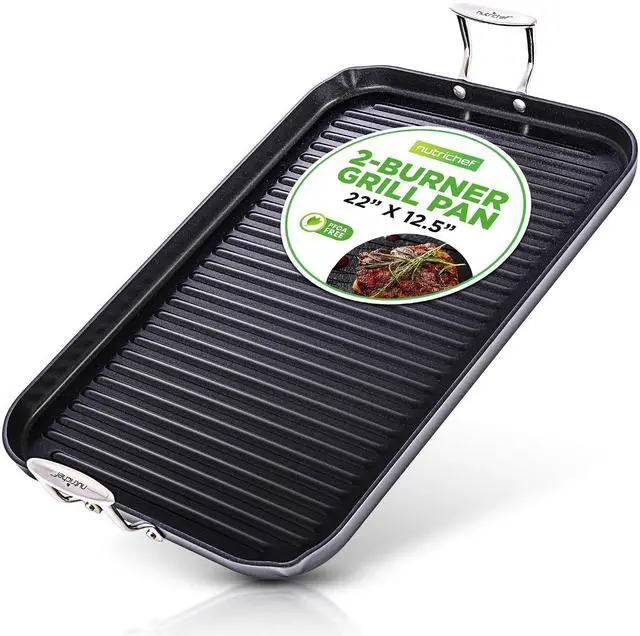 Main image of NutriChef 20"x13" Stove Top Grill Pan - Double Burner, Hard-Anodized Non stick Grill & Griddle Pan