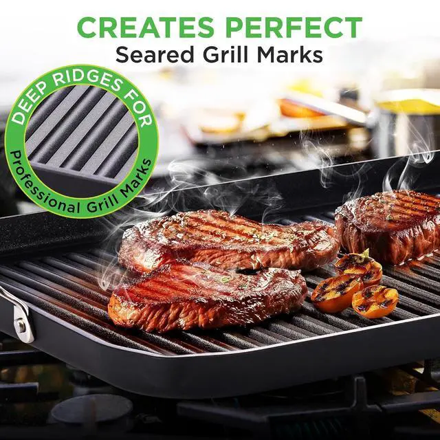 Alt view image 3 of 7 - NutriChef 20"x13" Stove Top Grill Pan - Double Burner, Hard-Anodized Non stick Grill & Griddle Pan