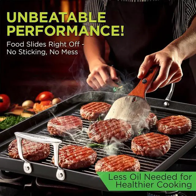 Alt view image 6 of 7 - NutriChef 20"x13" Stove Top Grill Pan - Double Burner, Hard-Anodized Non stick Grill & Griddle Pan