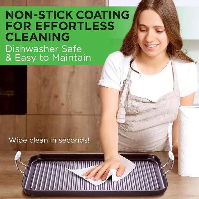 Alt view image 5 of 7 - NutriChef 20"x13" Stove Top Grill Pan - Double Burner, Hard-Anodized Non stick Grill & Griddle Pan