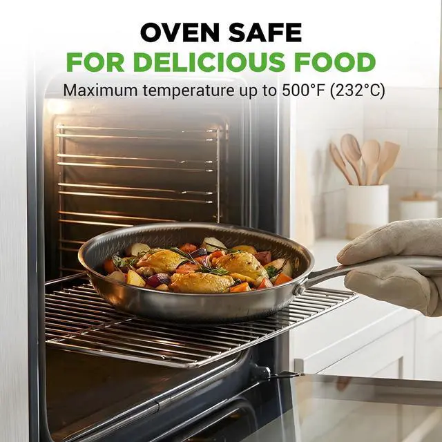 Alt view image 3 of 7 - NutriChef 6-Piece Tri-Ply Stainless Steel Frying Pan Set 8", 10", 12" Non-Stick Skillets with Lids, Induction Compatible, Oven Safe, Scratch-Resistant, Dishwasher Safe