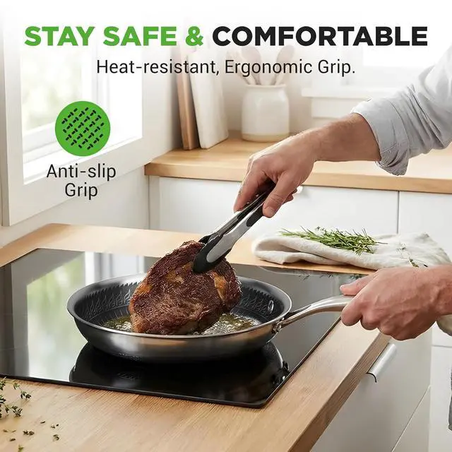Alt view image 6 of 7 - NutriChef 6-Piece Tri-Ply Stainless Steel Frying Pan Set 8", 10", 12" Non-Stick Skillets with Lids, Induction Compatible, Oven Safe, Scratch-Resistant, Dishwasher Safe