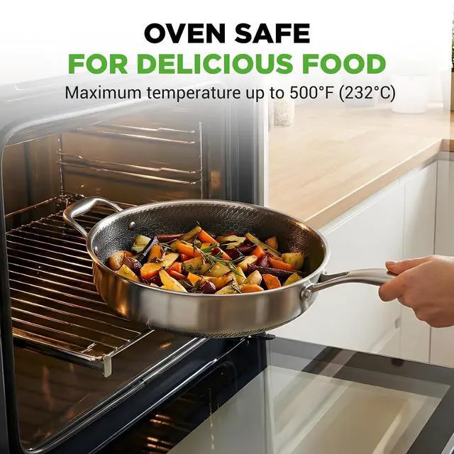 Alt view image 4 of 7 - NutriChef 3.4QT Deep Frying Pan with Lid - Stainless Steel Non-Stick Saute Pan, Scratch-Resistant Honeycomb Texture, Oven & Induction Safe Skillet