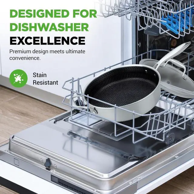 Alt view image 5 of 7 - NutriChef 3.4QT Deep Frying Pan with Lid - Stainless Steel Non-Stick Saute Pan, Scratch-Resistant Honeycomb Texture, Oven & Induction Safe Skillet