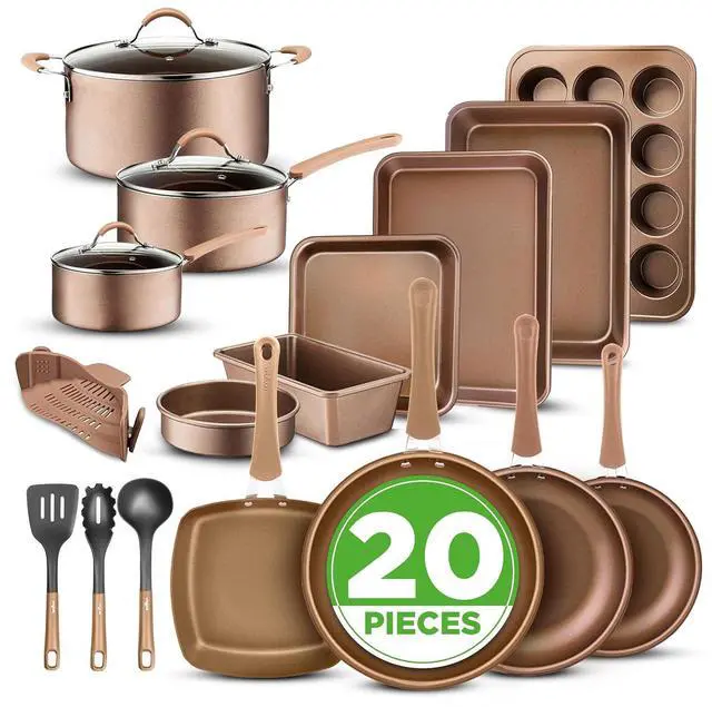 Main image of Nutrichef 20 Piece Professional Home Kitchen Cookware and Bakeware, Pots and Pans Set Non Stick Kitchenware, Cool-Touch Handles, Non Toxic, Safe for Gas, Electric, Induction Cooktops, Easy Clean