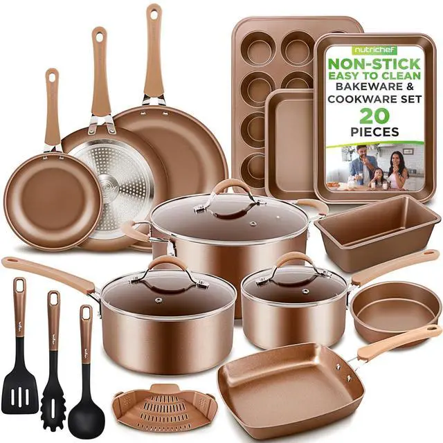 Main image of NutriChef 20-Piece Pots and Pans Set Non Stick Induction Cookware Set, PFAS-Free Nonstick Cookware for All Cooktops, Includes Bakeware & Kitchen Utensils