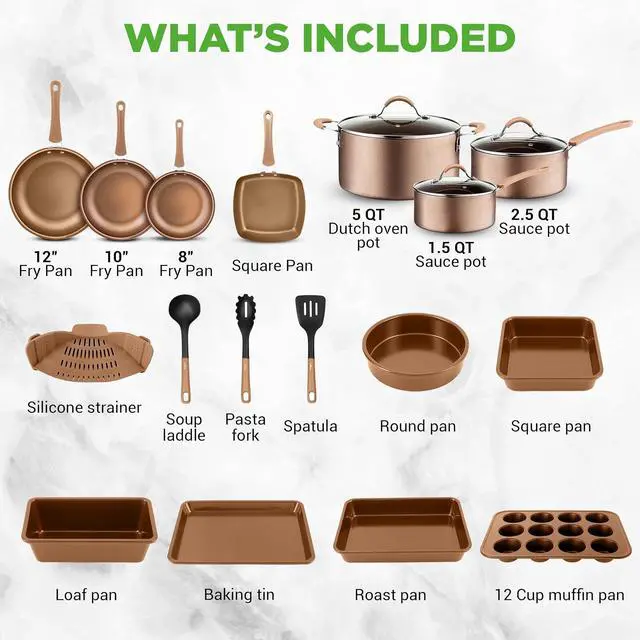 Alt view image 6 of 7 - NutriChef 20-Piece Pots and Pans Set Non Stick Induction Cookware Set, PFAS-Free Nonstick Cookware for All Cooktops, Includes Bakeware & Kitchen Utensils