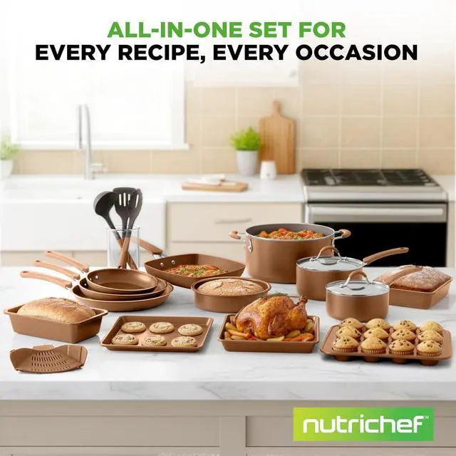 Alt view image 7 of 7 - NutriChef 20-Piece Pots and Pans Set Non Stick Induction Cookware Set, PFAS-Free Nonstick Cookware for All Cooktops, Includes Bakeware & Kitchen Utensils