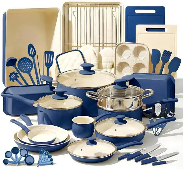 Main image of Nutrichef 54 Piece Professional Grade Complete Home Kitchen Cookware Set, Ceramic Non-Stick Bakeware, Pot and Pans Kit, Cool-Touch Handles, Safe for Gas, Electric, Induction Cooktops, Easy Clean