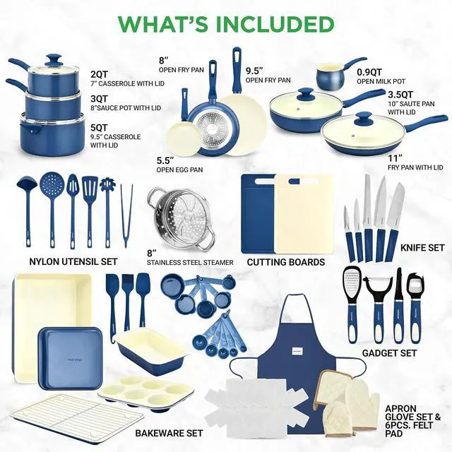 Alt view image 2 of 7 - Nutrichef 54 Piece Professional Grade Complete Home Kitchen Cookware Set, Ceramic Non-Stick Bakeware, Pot and Pans Kit, Cool-Touch Handles, Safe for Gas, Electric, Induction Cooktops, Easy Clean