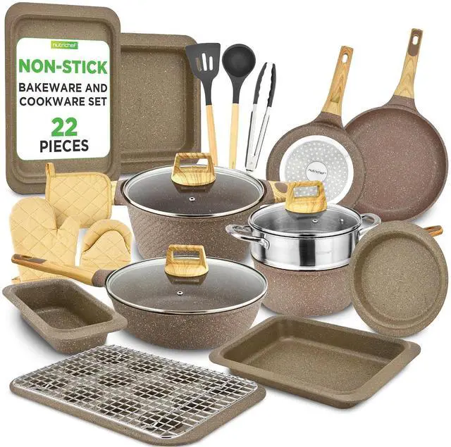 Main image of NutriChef 22Piece NonStick Ceramic Pots and Pans Set For All Cooktops Including Induction PTFE & PFAS Free, Includes Bakeware & Utensils