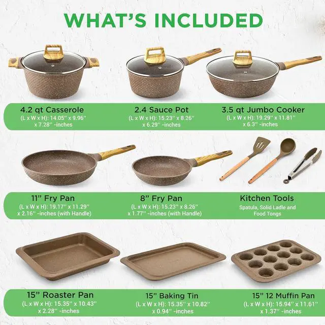 Alt view image 3 of 7 - NutriChef 22Piece NonStick Ceramic Pots and Pans Set For All Cooktops Including Induction PTFE & PFAS Free, Includes Bakeware & Utensils