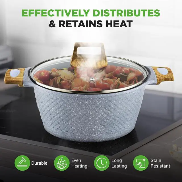 Alt view image 4 of 7 - NutriChef 22-Piece Nonstick Ceramic Cookware Set Pots and Pans Set with Bakeware, Utensils & Oven Mitts, Induction Compatible, PTFE & PFAS Free, Tempered Glass Lids, Cool-Touch Handles