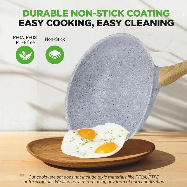 Alt view image 3 of 7 - NutriChef 22-Piece Nonstick Ceramic Cookware Set Pots and Pans Set with Bakeware, Utensils & Oven Mitts, Induction Compatible, PTFE & PFAS Free, Tempered Glass Lids, Cool-Touch Handles