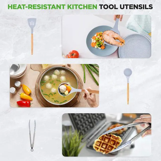 Alt view image 5 of 7 - NutriChef 22-Piece Nonstick Ceramic Cookware Set Pots and Pans Set with Bakeware, Utensils & Oven Mitts, Induction Compatible, PTFE & PFAS Free, Tempered Glass Lids, Cool-Touch Handles