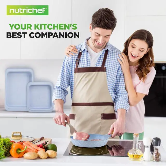 Alt view image 7 of 7 - NutriChef 22-Piece Nonstick Ceramic Cookware Set Pots and Pans Set with Bakeware, Utensils & Oven Mitts, Induction Compatible, PTFE & PFAS Free, Tempered Glass Lids, Cool-Touch Handles