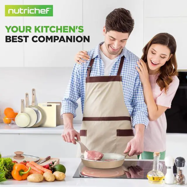 Alt view image 7 of 7 - NutriChef 75-Piece Non-Stick Pots and Pans Set, Complete Ceramic Cookware Set with Bakeware, Utensils, Knife Set, & Accessories, Stain-Resistant, Food-Grade Safe, Cream/Brown