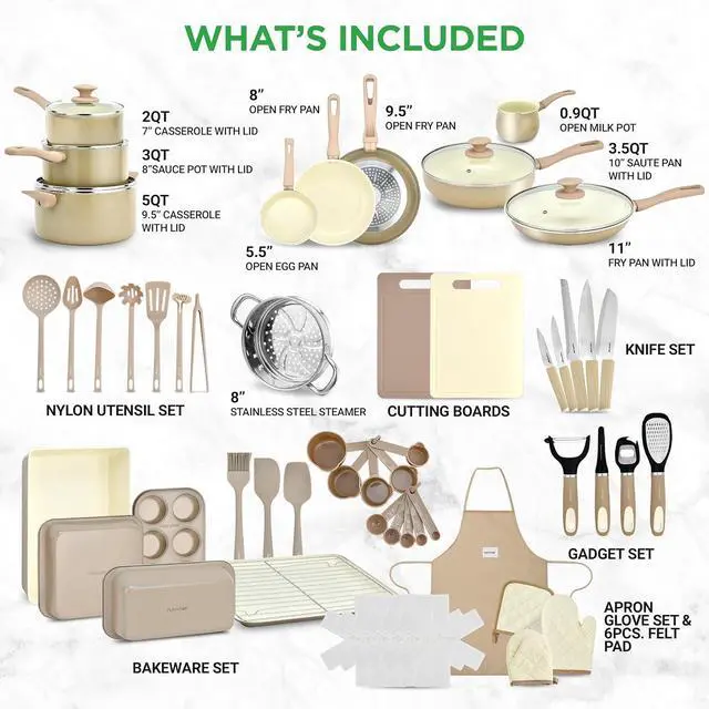 Alt view image 2 of 7 - Nutrichef 54-Piece Marble Non-Stick Cookware and Bakeware Set, Professional Home Kitchen Collection with Multi-Sized Pots and Pans Set, and Heat-Resistant Tools