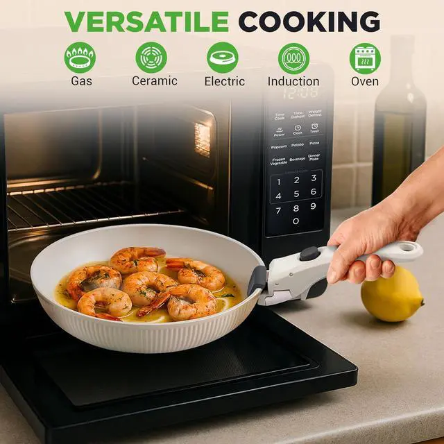 Alt view image 4 of 7 - NutriChef 18-Piece Ceramic Cookware Set with Detachable Handles, Non Stick Pots and Pans, PTFE-Free Natural Ceramic Coating, Space-Saving Design, Oven & Stove Safe, Includes Utensils, Cream