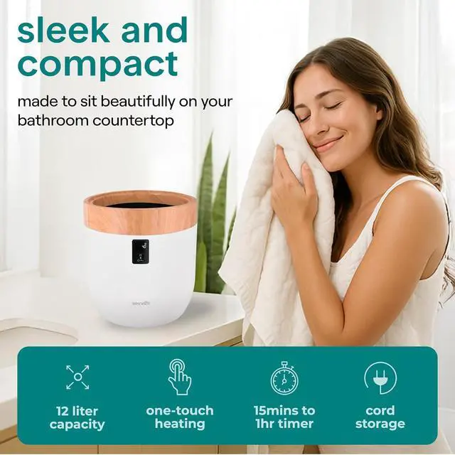 Alt view image 2 of 7 - SereneLife Counter Towel Warmer Bucket - with Customized Fragrance for Spa and Bathroom, Luxury Heater, Auto Shut Off, Fits 1 Large Blanket, Bathrobe, PJs (Natural)