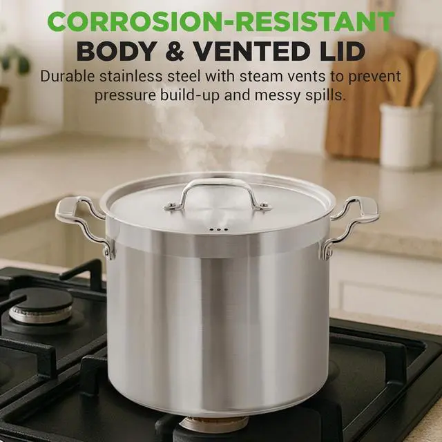 Alt view image 5 of 7 - NutriChef 16-Quart Stainless Steel Stockpot - 18/8 Food Grade Heavy Duty Large Stock Pot for Stew, Simmering, Soup, Includes Lid, Dishwasher Safe, Works w/Induction, Ceramic & Halogen Cooktops