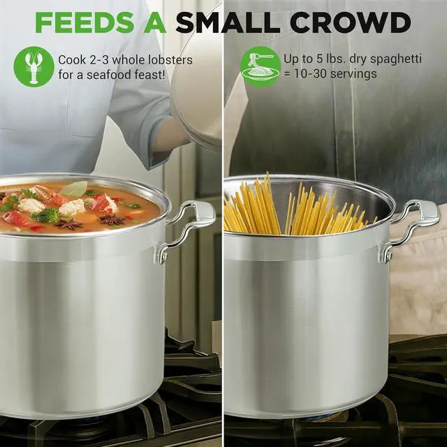 Alt view image 4 of 7 - NutriChef 16-Quart Stainless Steel Stockpot - 18/8 Food Grade Heavy Duty Large Stock Pot for Stew, Simmering, Soup, Includes Lid, Dishwasher Safe, Works w/Induction, Ceramic & Halogen Cooktops