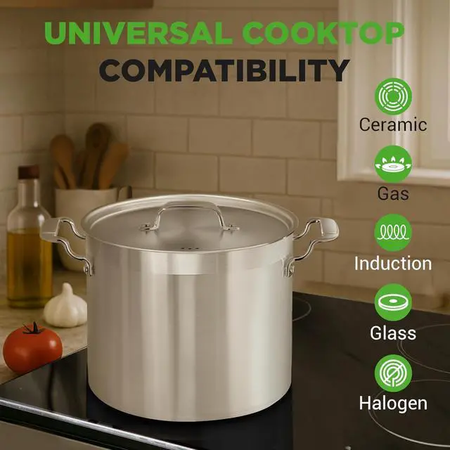 Alt view image 7 of 7 - NutriChef 16-Quart Stainless Steel Stockpot - 18/8 Food Grade Heavy Duty Large Stock Pot for Stew, Simmering, Soup, Includes Lid, Dishwasher Safe, Works w/Induction, Ceramic & Halogen Cooktops
